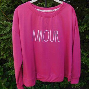 Rae Dunn "AMOUR" Drop-Sleeve Sweatshirt with Side Slits